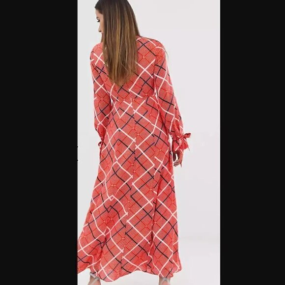 ASOS DESIGN Maxi Dress 0 Wrap Textured Check Sheer Slit Fall Photoshoot Party - Picture 11 of 12